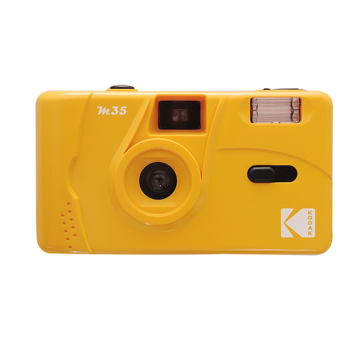 Aparat foto reutilizabil Kodak M35 cu film de 35mm, blitz incorporat, Galben