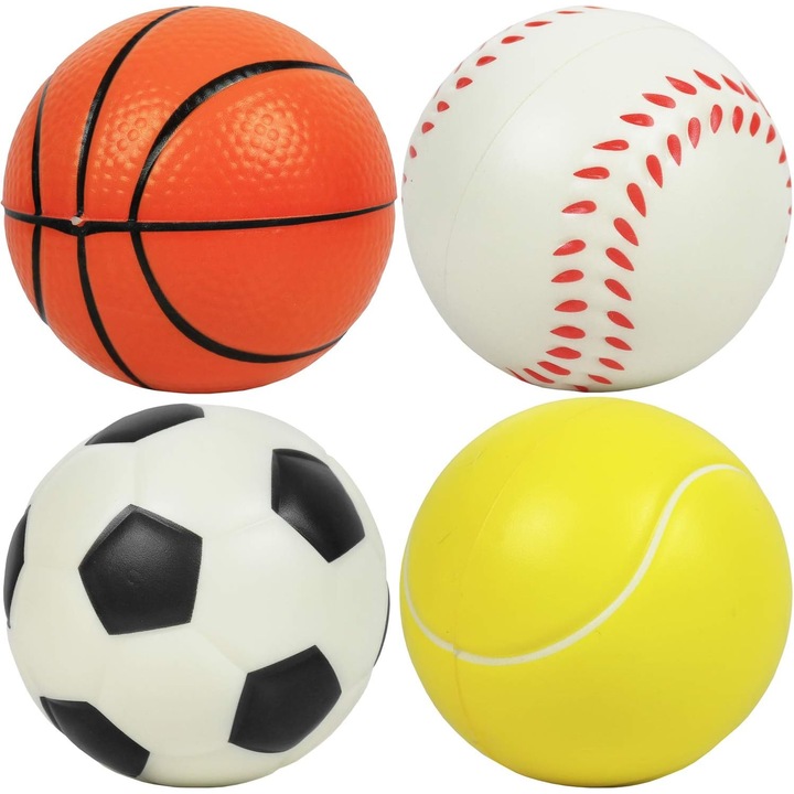 Set de 4 mingi sportive pentru copii, Piele ecologica, 6cm, Multicolor