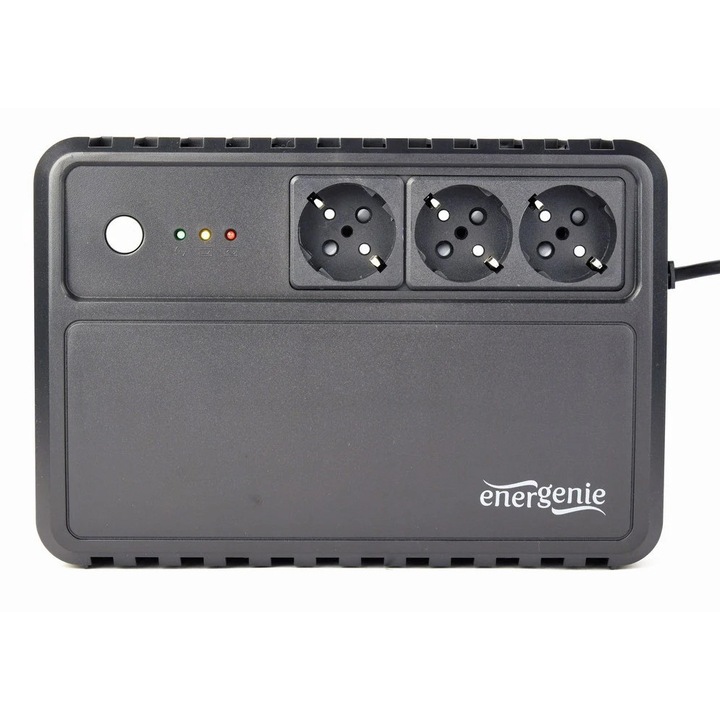 UPS asztali, ENERGY, 600VA, LED, 3X SCHUKO, 230V OUT, Fekete