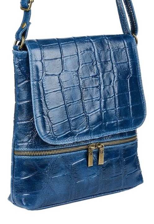 Messenger táska, Vera Pelle, Valódi bőr, Kék