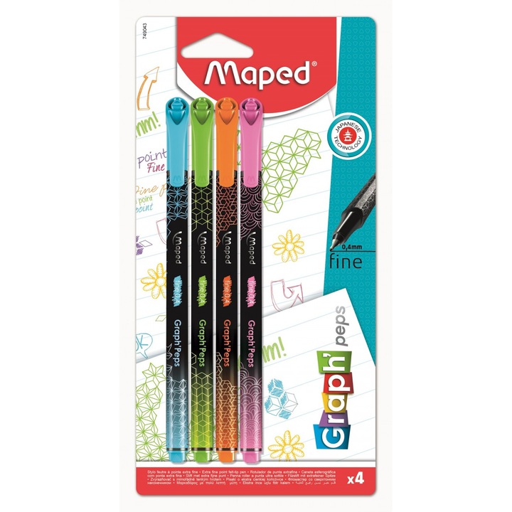 4 db-os készlet, Maped, Graph Peps, Finom írás, 0,4 mm, Többszínű