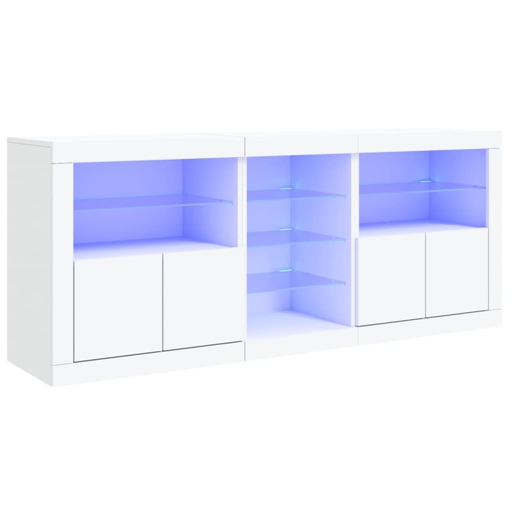 Servanta cu lumini LED vidaXL, alb, 162 x 37 x 67 cm, 3209030