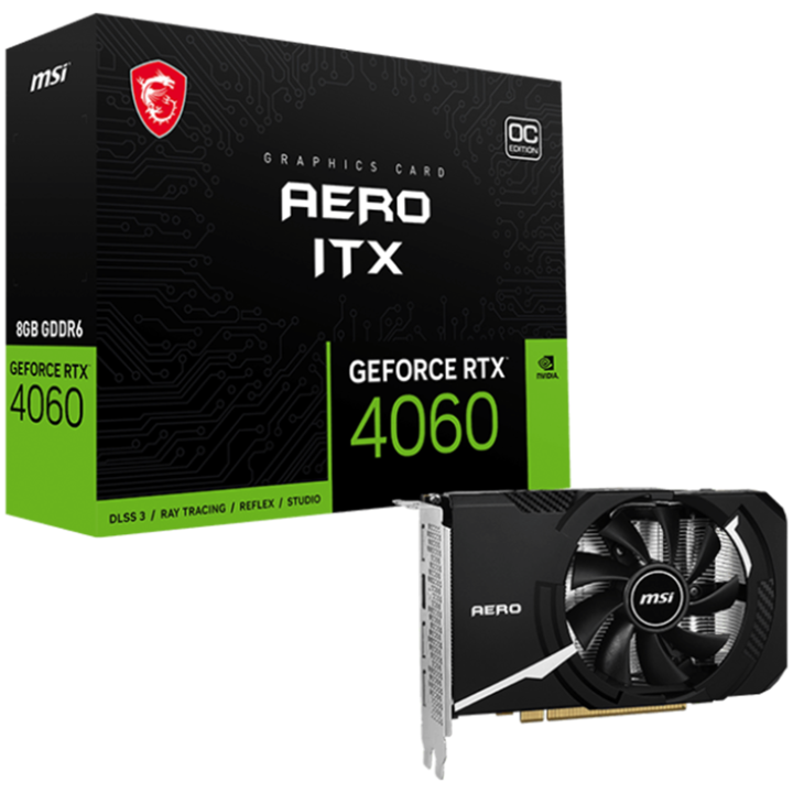 Видео карта MSI Video Card Nvidia GeForce RTX 4060 AERO ITX 8G OC, 8GB GDDR6, 128bit, Boost: 2490 MHz, 3072 CUDA Cores, 17 Gbps Memory Speed, PCIe Gen 4 x 8,3x DP v1.4a, 1xHDMI 2.1a, 1 x 8-pin, Recommended PSU 550W, 3Y RTX_4060_AERO_ITX_8G_OC