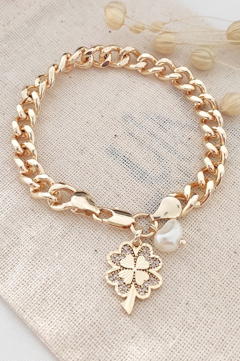 Atelier Miu, Bratara de lant cu talisman trifoi, Auriu