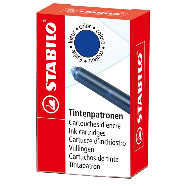 Комплект пълнители за писалка, Stabilo, Grow ST5/0-041 син, 6 броя
