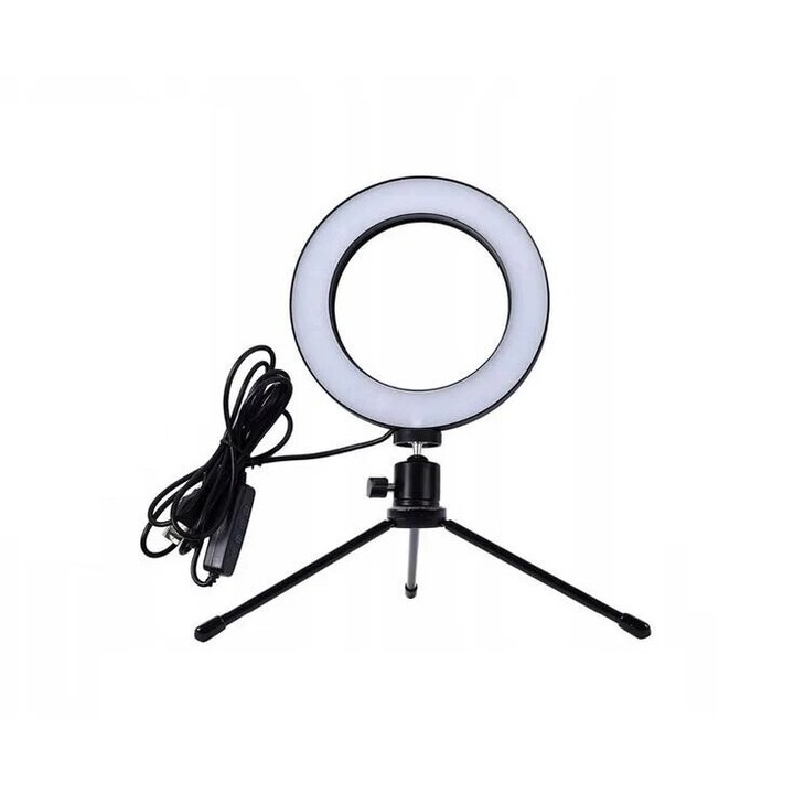 Lampa circulara selfie cu trepied, 6.5 W, pliabila, reglare intensitate si schimbare culoare