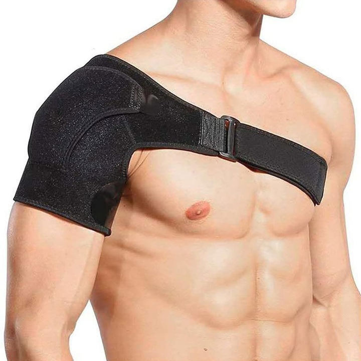 Orteza pentru sustinere umar-brat, NUODWELL, Reglabil si respirabil, Ameliorarea durerii de umar, Neopren, Marime universala, Se potriveste cu bratul stanga si dreapta, Negru
