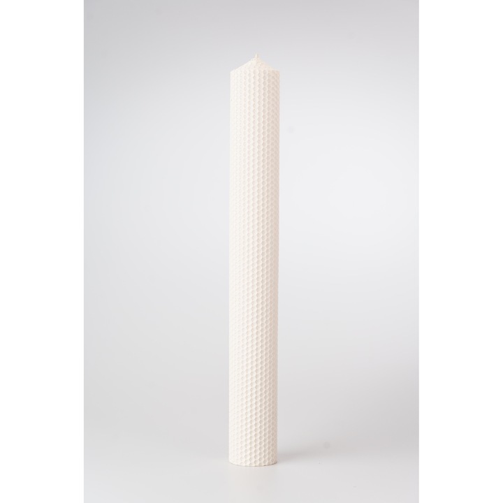 Восъчна свещ от бяла пчелна пита за сватби и кръщенета В40 см-Д 5 см