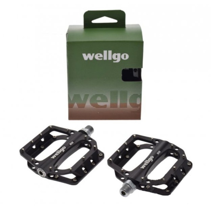 Комплект от 2 броя алуминиеви педали Wellgo, резба 9/16, цвят черен