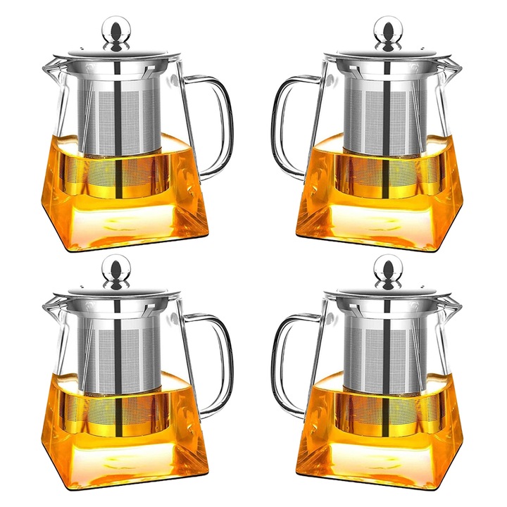 Комплект Чайник с цедка Quasar & Co., за чай/кафе, 350 ml, Прозрачен, 4 броя