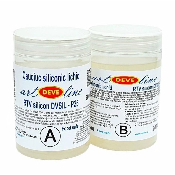 Cauciuc siliconic RTV lichid DVSIL25, DEVE, 400gr, food safe pentru matrite alimentare, rasina epoxidica, gips sau lumanari, flexibil si rezistent la temperaturi inalte