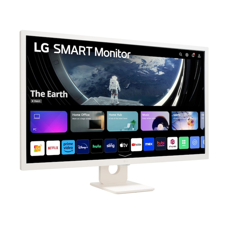 Mонитор Smart LED IPS LG 32SR50F 31.5", Full HD (1920x1080), 60Hz, 8ms, sRGB 99%, HDR10, webOS, Airplay, 2 високоговорителя 5W, Bluetooth, USB, 2x HDMI, VESA, бял