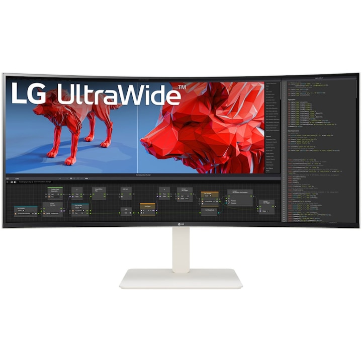 Монитор LG Ultrawide Curved 37.5", IPS, 3840x2160, 1ms, 144hz, HDR 600, FreeSync Premium Pro, KVM, USB-C 90W, Pivot, HAS, Високоговорители 2x7W