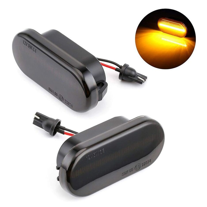 Set 2 semnalizari dinamice aripa LED, NUODWELL, Rezistent la apa, Plug si play, pentru VW Bora, Passat B5, Golf 4, Polo, Ford, Negru