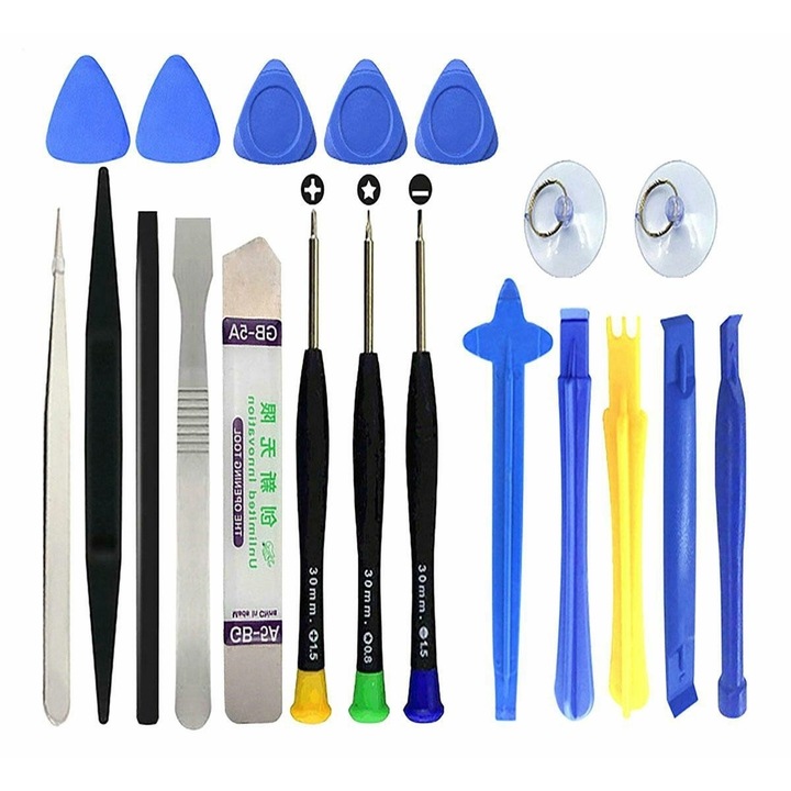 Trusa de instrumente reparatie GSM sau electronice, Zola®, 20 de elemente, plastic si aluminiu, multicolor