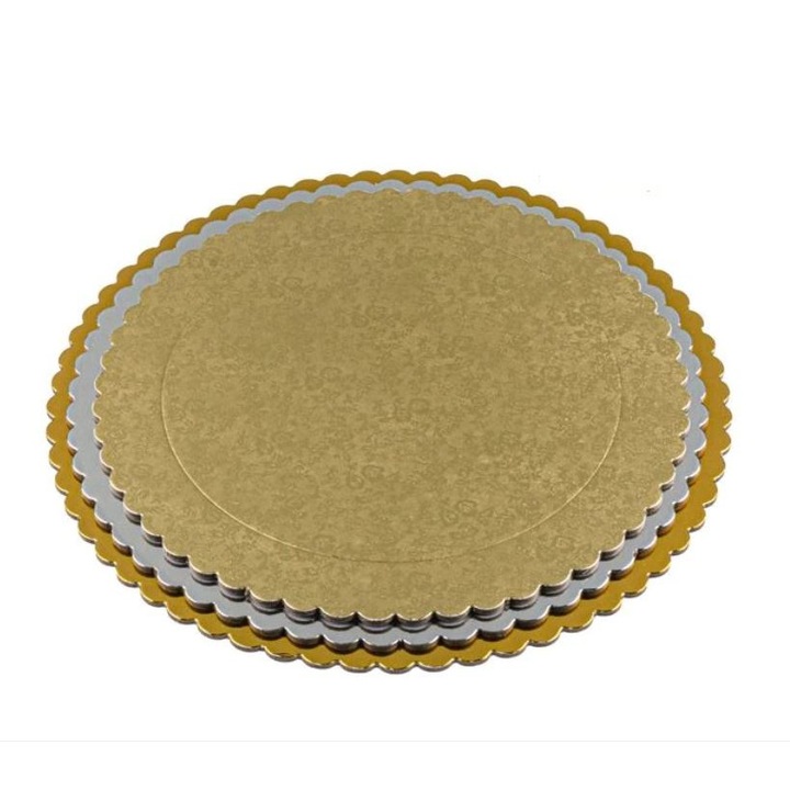 Set 3 bucati platou pentru tort, prajituri, produse de patiserie din carton, multicolor, 26 cm, 28 cm, 30 cm