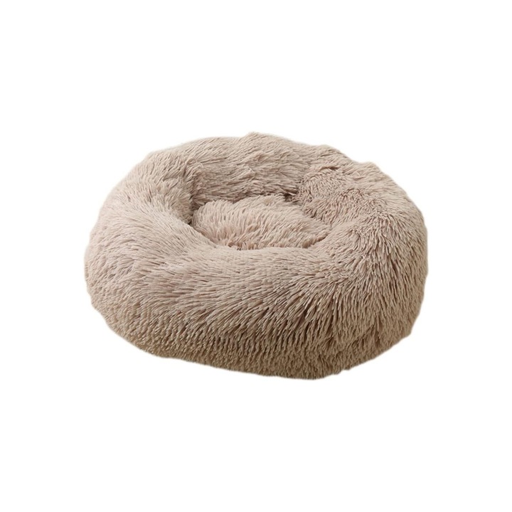 Puha, párnázott ágy kutyáknak és macskáknak, pihe, levehető huzattal, Kényelmes, Meleg, Csúszásgátló talp, átmérő 50 cm, Világosbarna