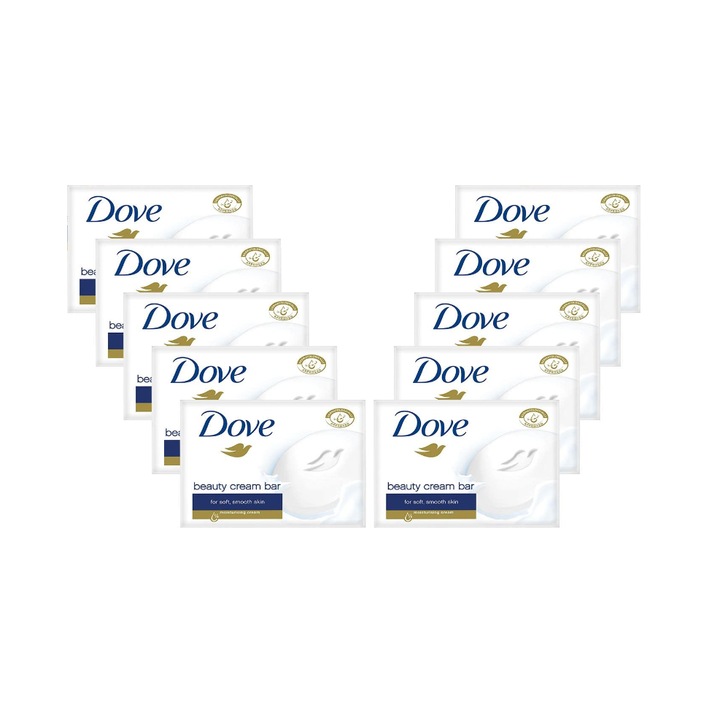 Комплект от 10 бр. твърд сапун Dove Original, 1/4 хидратиращ крем, 90 гр