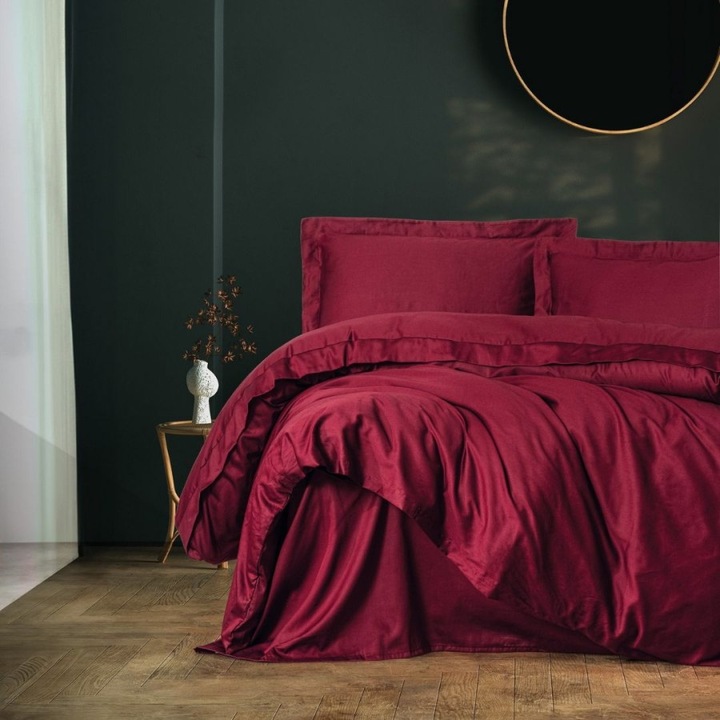 Двойно спално бельо Cotton Box, Premium, Луксозно сатенирано, 100% сатениран памук, 240 x 260 см, 4 части, Elegant Claret Red