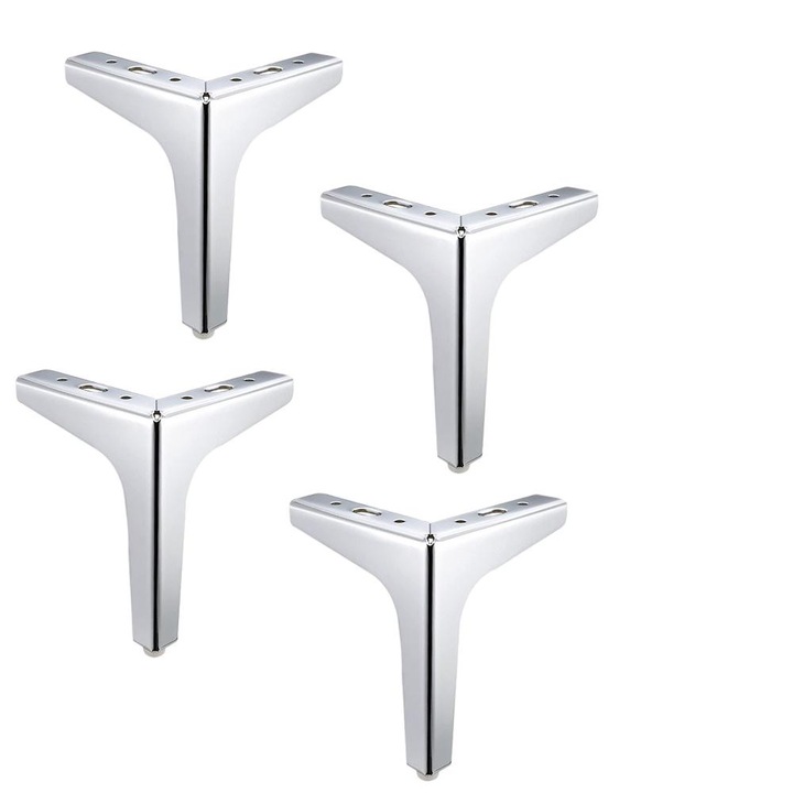 Set 4 picioare pentru mobilier, Metal, Argintiu