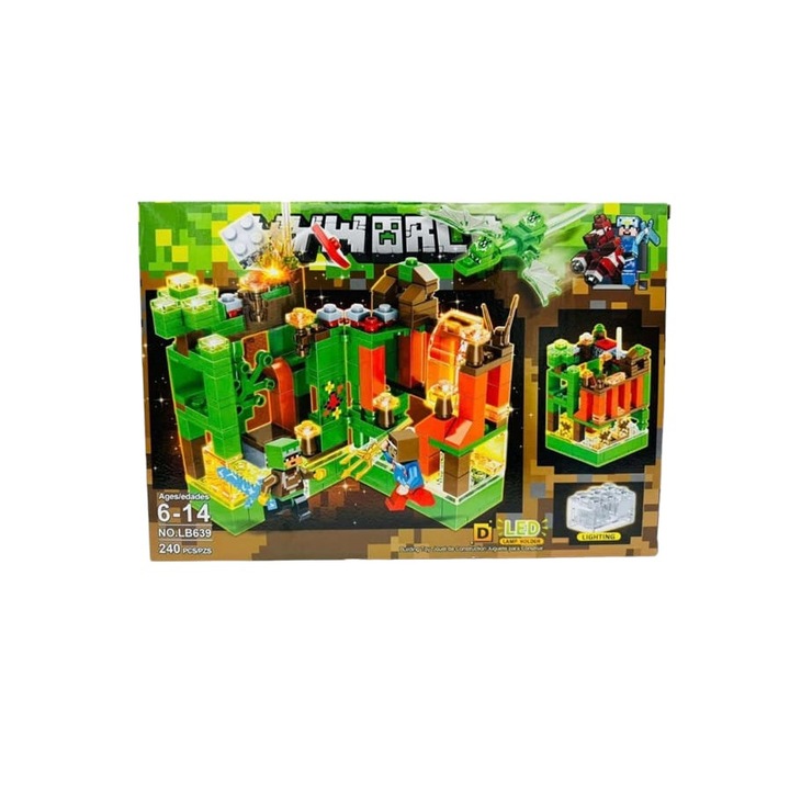 Set de constructie Minecraft My World LED, 240 piese