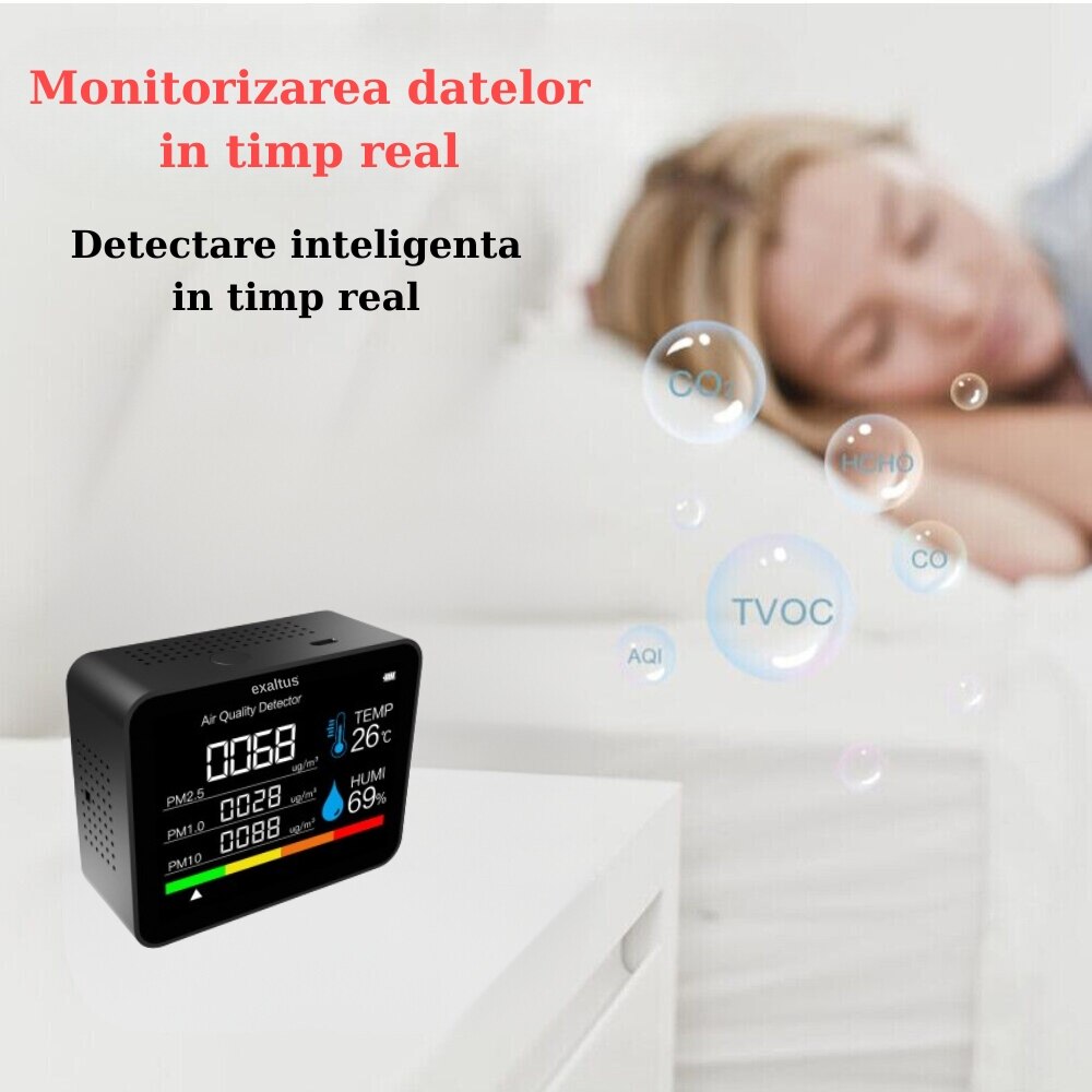 Monitor Portabil Masurare Calitate Aer 9 In 1 Exaltus® Detector Co2 Dioxid De Carbon Hcho 5739