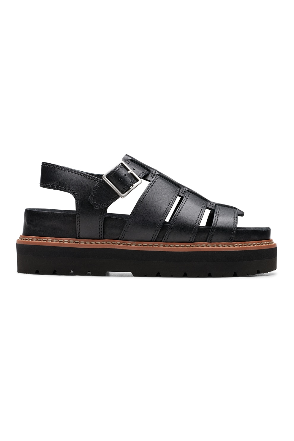 Clarks, Sandale flatform de piele, Negru, 3.5