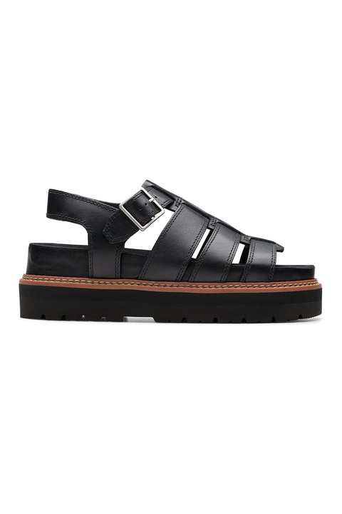 Clarks, Кожени сандали с равна платформа, Черен