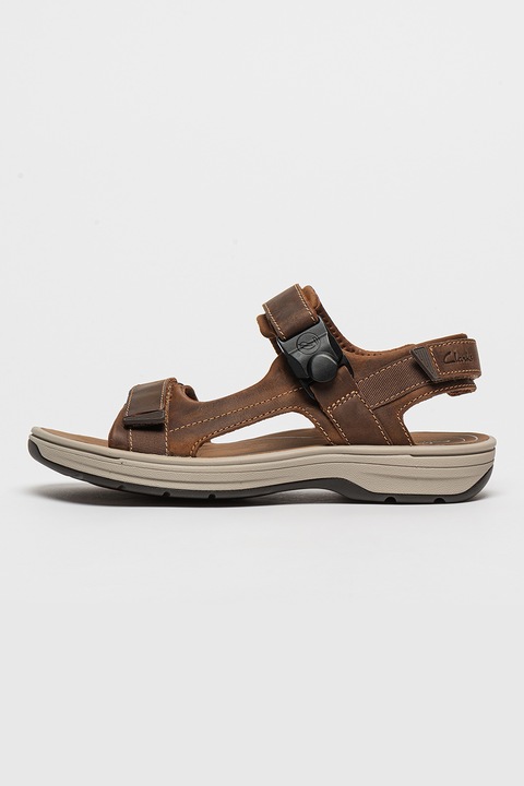 Clarks, Кожени сандали Saltway Trail с велкро, Кафяв, 42