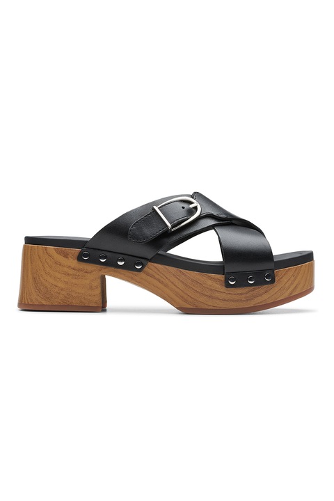 Clarks, Papuci de piele cu toc Sivanne Walk, Negru, 36