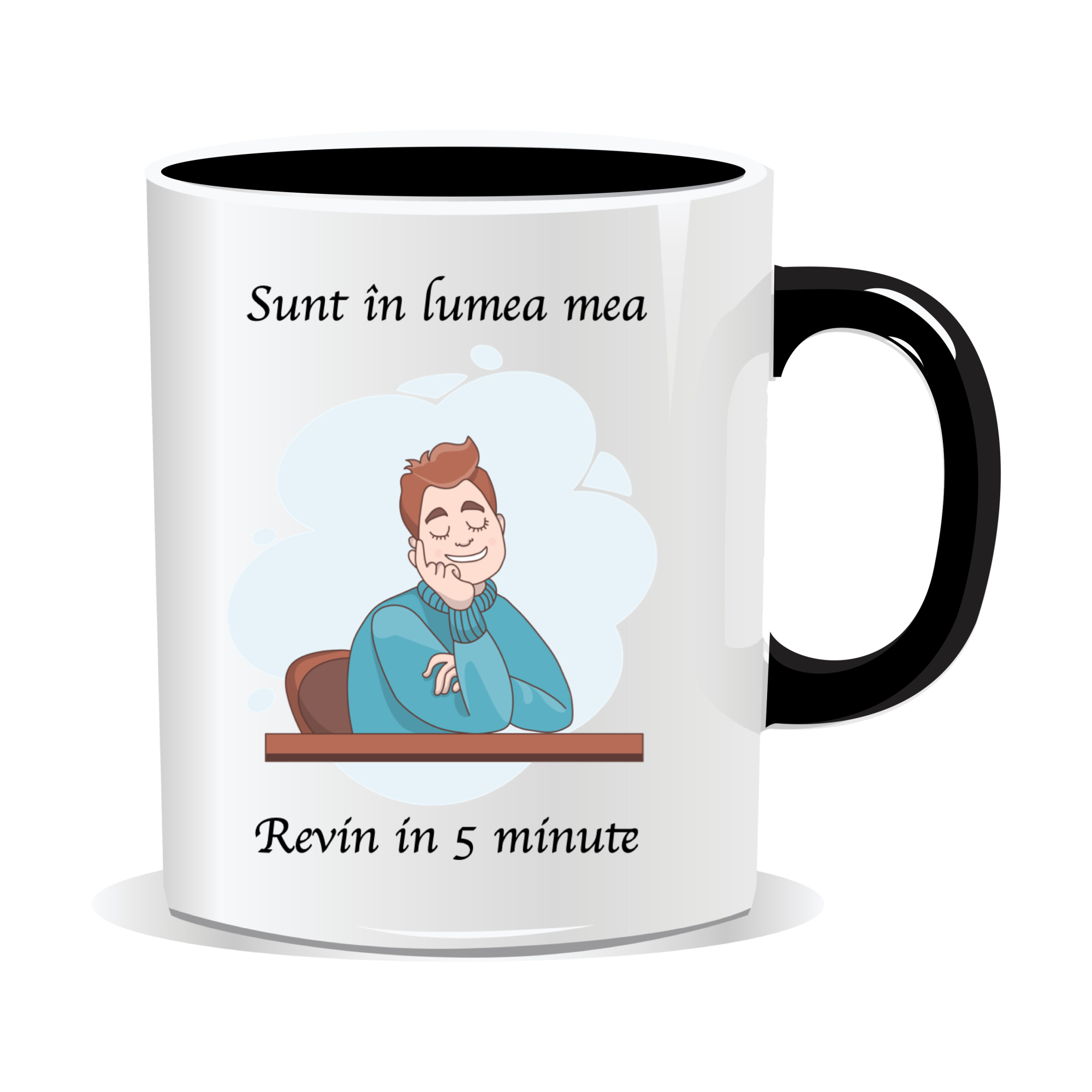 Imagine Revin Cu Text Revin Cana personalizata cu mesaj amuzant, Sunt in lumea mea, revin in 5 ...
