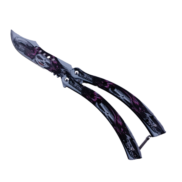 Briceag Fluture cu Tais, Model cu Gauri in Lama, Cap de Mort, Curbat, 22 cm, Multicolor, Dalimag