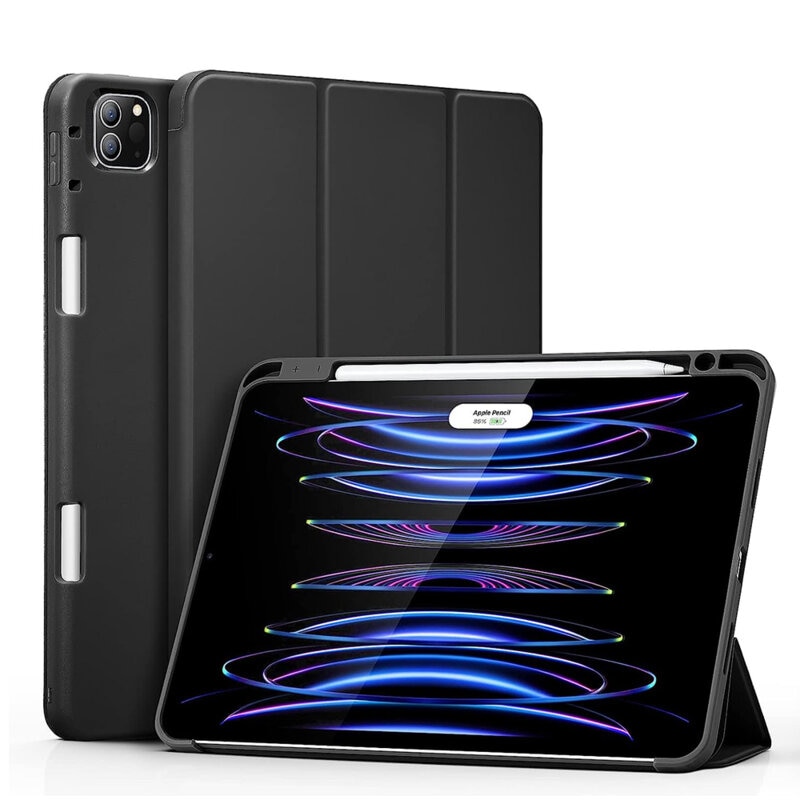 Husa de protectie flip cover pentru tableta, compatibila cu Apple iPad Pro 11" 2021/2022, Rebound Pencil, cu stand, slot pentru Pen, piele ecologica, Negru