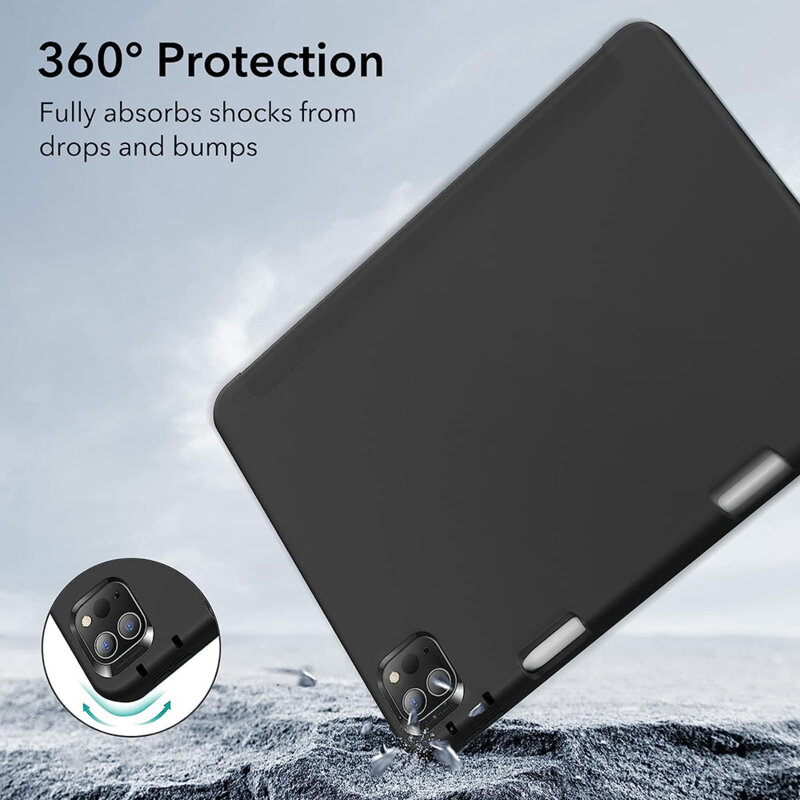 Husa de protectie flip cover pentru tableta, compatibila cu Apple iPad Pro 11" 2021/2022, Rebound Pencil, cu stand, slot pentru Pen, piele ecologica, Negru