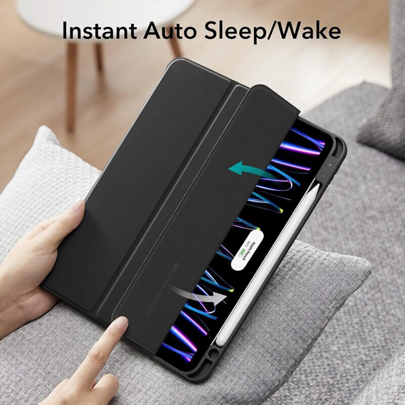 Husa de protectie flip cover pentru tableta, compatibila cu Apple iPad Pro 11" 2021/2022, Rebound Pencil, cu stand, slot pentru Pen, piele ecologica, Negru