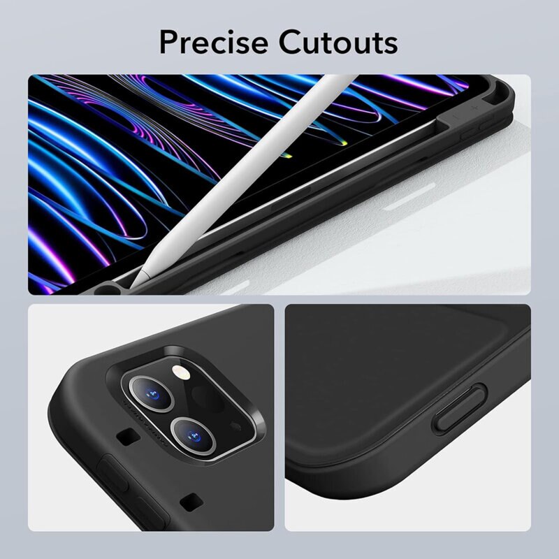 Husa de protectie flip cover pentru tableta, compatibila cu Apple iPad Pro 11" 2021/2022, Rebound Pencil, cu stand, slot pentru Pen, piele ecologica, Negru