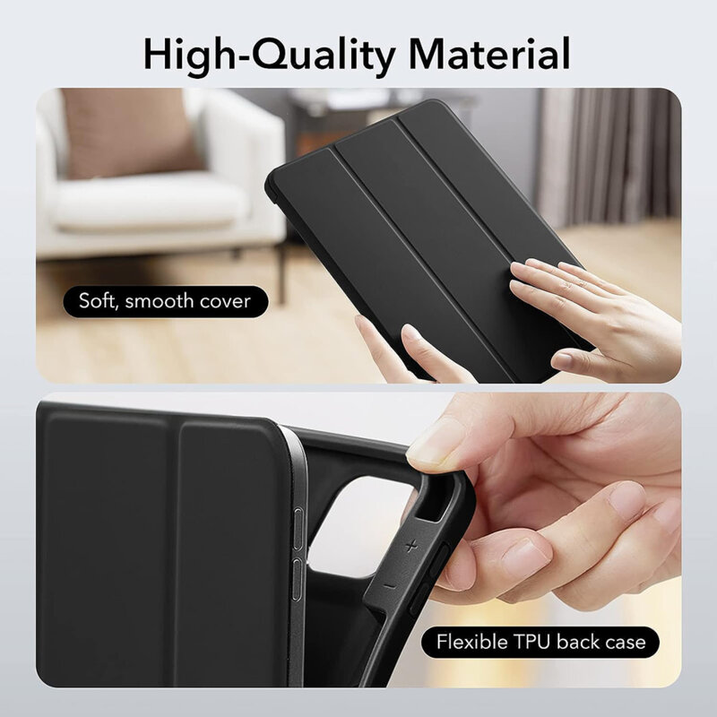 Husa de protectie flip cover pentru tableta, compatibila cu Apple iPad Pro 11" 2021/2022, Rebound Pencil, cu stand, slot pentru Pen, piele ecologica, Negru