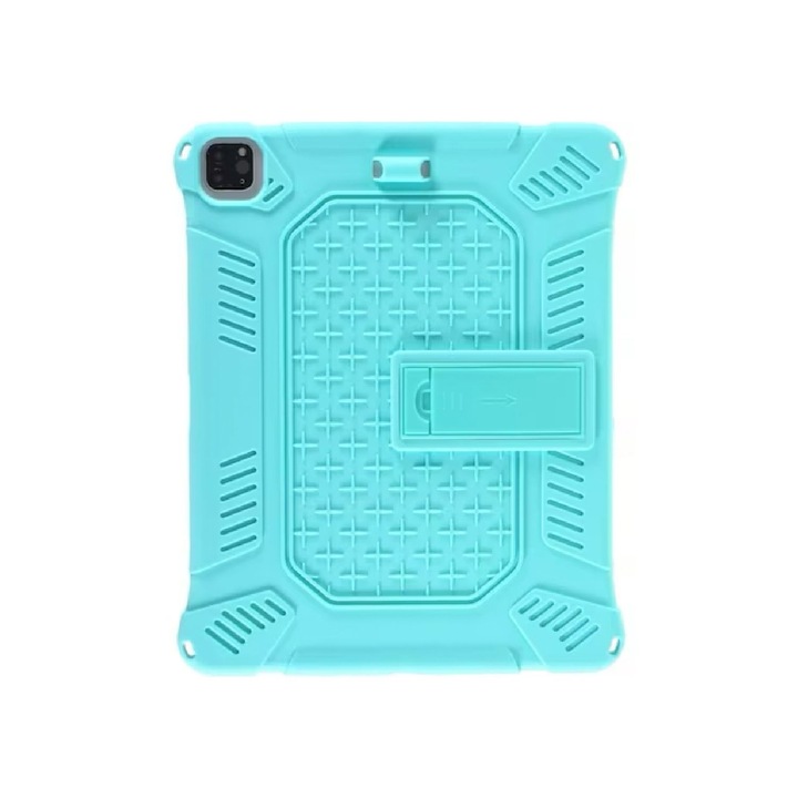 Защитен калъф за таблет, съвместим с Apple iPad Pro 12.9" 2018/2020/2021, ShockProof Silicone, със стойка, Зелен/циан