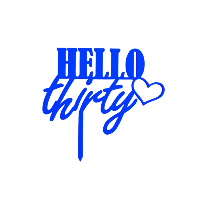 Топер за торта, "HELLO THIRTY", юбилей, рожден ден 14 х 15 см син