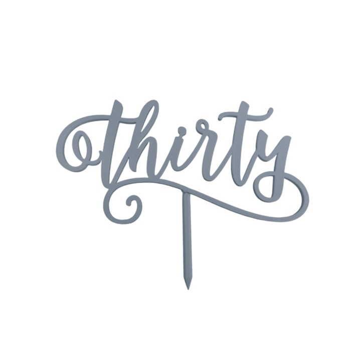 Topper tort, "THIRTY", zi de nastere, aniversare, 14 x 19 cm argintiu