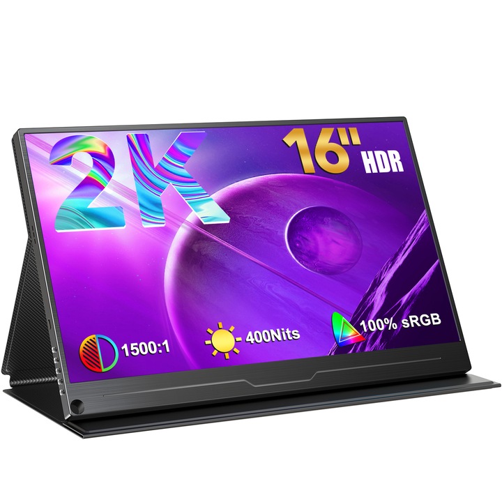 Uperfect 16"-os hordozható monitor, 2k 2560*1600, 60Hz 16:10, 1200:1, 500cd/m2, 100% SRGB 1.06B, 8bit+ FRC