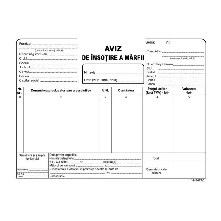 Set 5 buc Aviz de Insotire a Marfii A5, 3 ex., autocopy, perforat