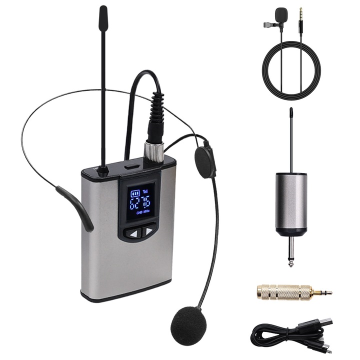 Vezeték nélküli lavalier mikrofon rendszer, Latauar, ezüst