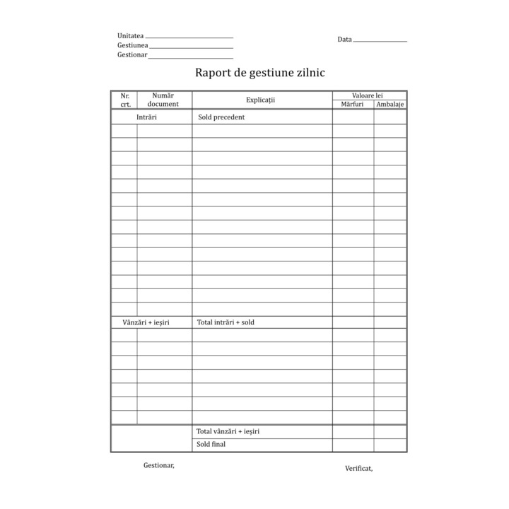 Set 3 buc Raport de gestiune zilnic LUX DOC