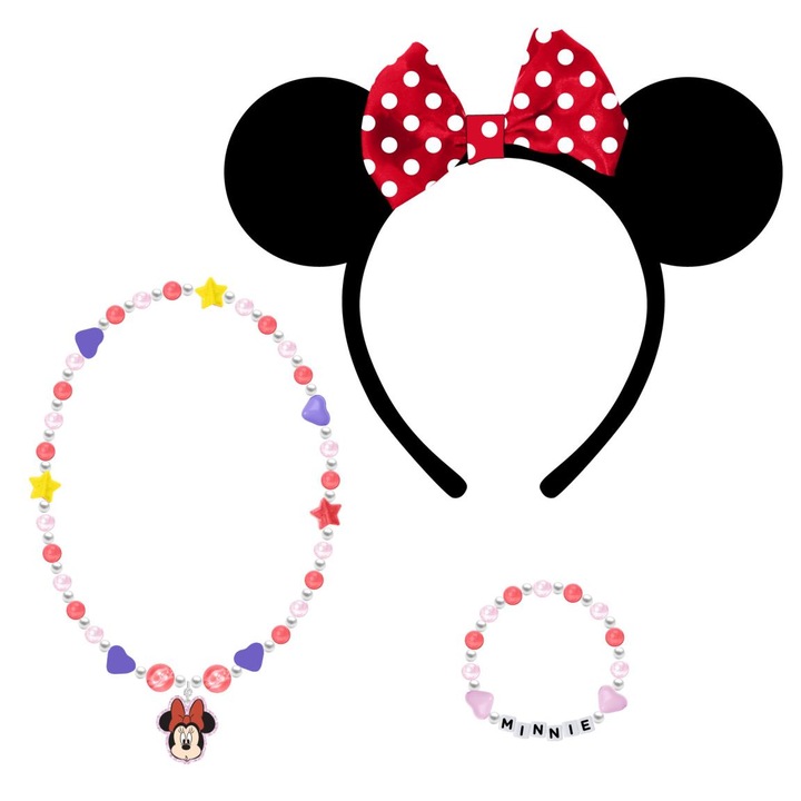 Set bijuterii pentru copii, Minnie Mouse, Bentita/Colier/Bratara, Multicolor