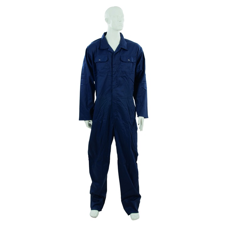 Работен гащеризон, предни джобове, затваряне с щракване, тъмно син, XL, 46", Silverline