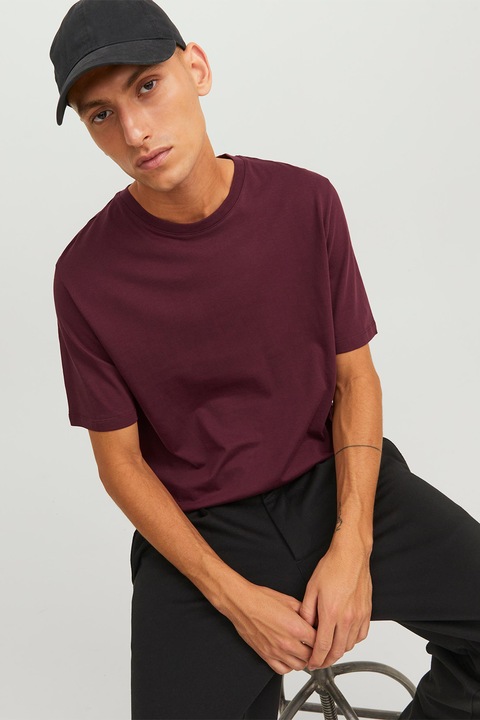 Jack & Jones, Kerek nyakú organikuspamut póló, Bíborszín