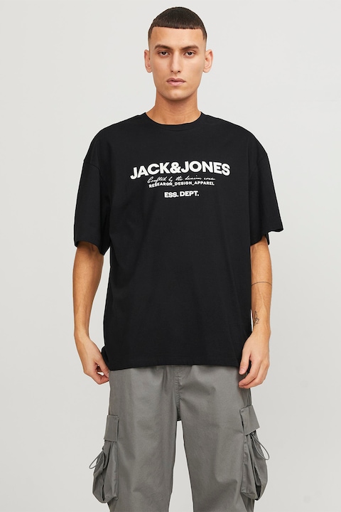 Jack & Jones, Тениска с лого, Бял/Черен