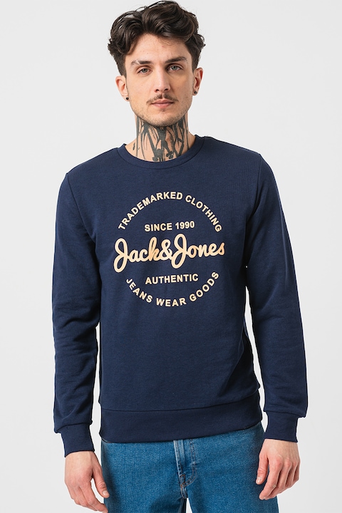 Jack & Jones, Суитшърт Forest с лого, Бледооранжев/Тъмносин