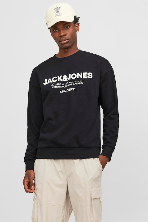 Jack & Jones, Logómintás pulóver, Fehér/Fekete